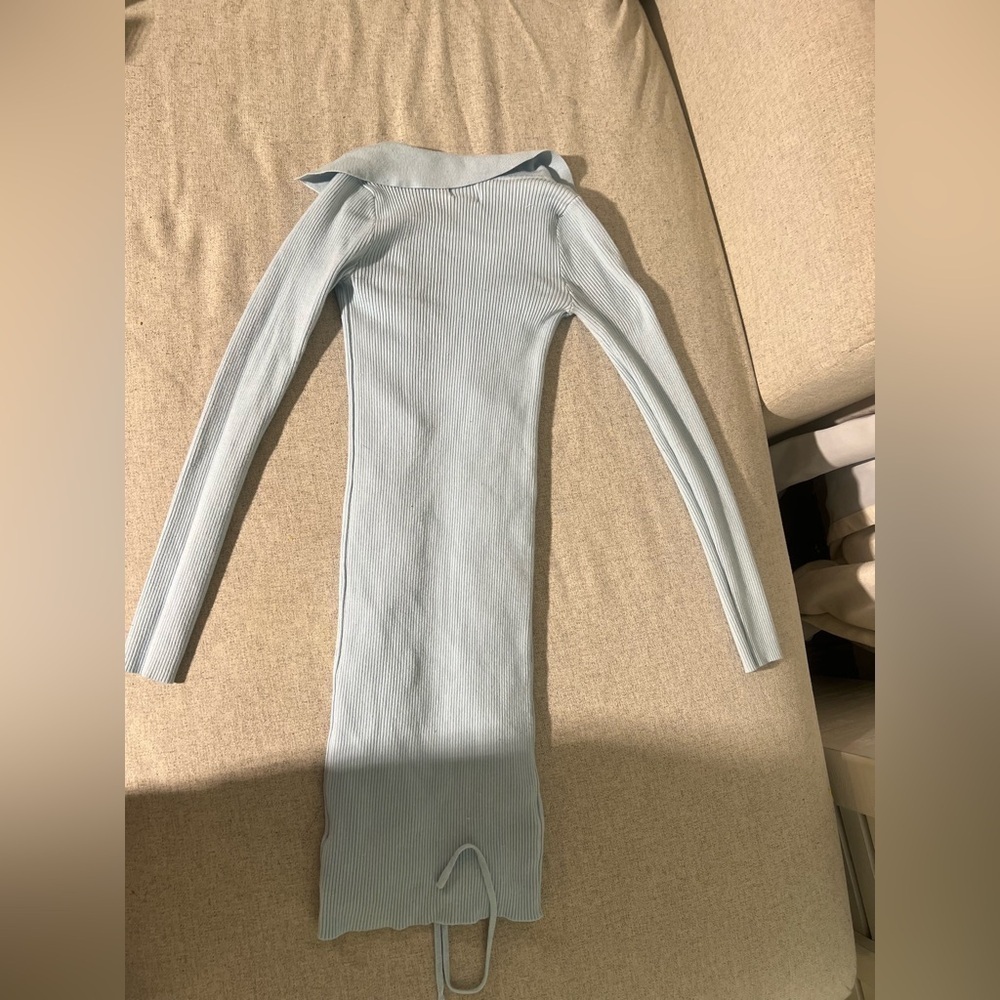💙 Princess Polly Light Blue Collared Ruched Bodycon Mini Dress (Size XS/S) - Picture 6 of 6